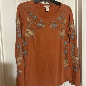 Sundance Rust Floral Embroidered Long-Sleeve Top
